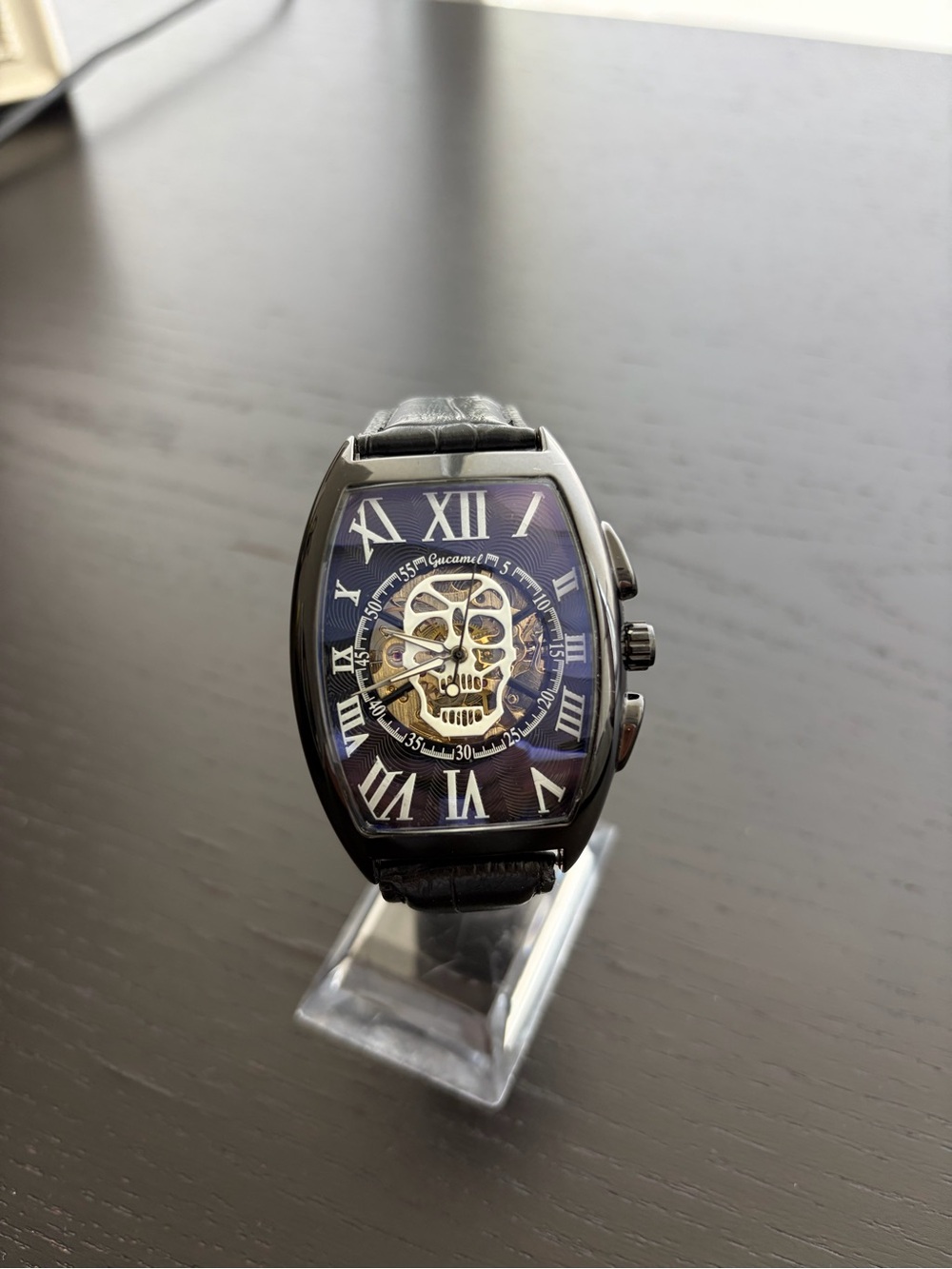 Skeleton Skull Automatic Mechanical Watch | Black Tonneau | Gothic Statement Tim